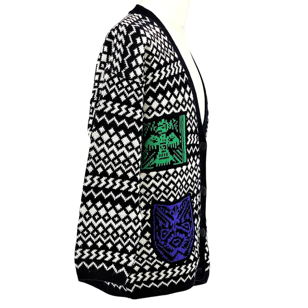 Statement Artwear Pasta Knit Cardigan Women’s Medium Fair Isle Patchwork